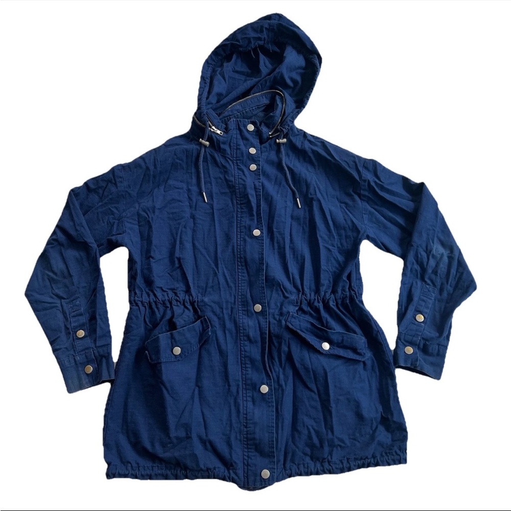 Forever 21 Women’s Utility Parka Anorak Jacket M Blue Lightweight Packable Hood